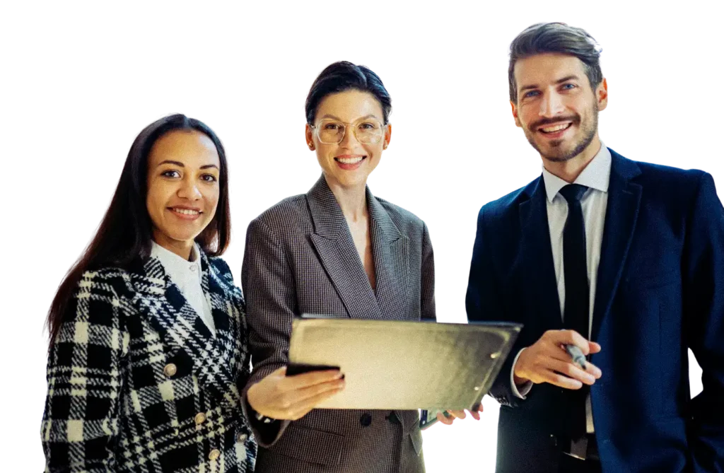 grupo de estudiantes preparándose para entrar en su clase de francés en su empresa