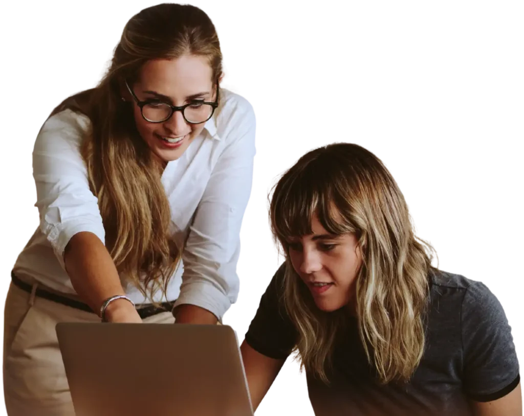 profesora dando clases de inglés online a una alumna